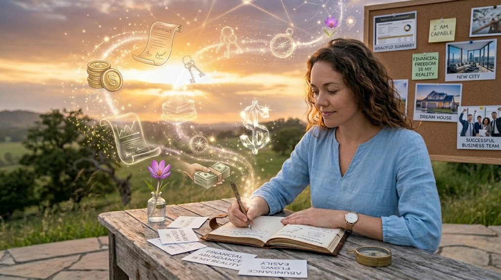 A detailed guide on how to manifest money using techniques like journaling and a wealth vision board.