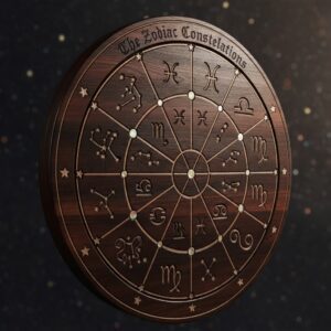 zodiac constellations with a wooden finish