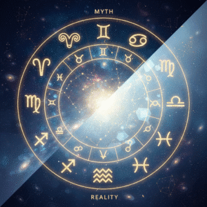 Astrological symbols representing myth and reality.