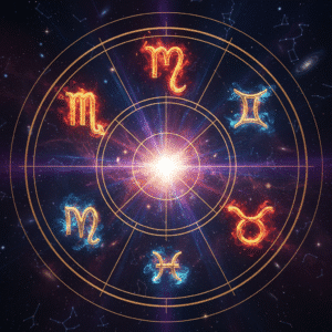 Astrological symbols in cosmic background