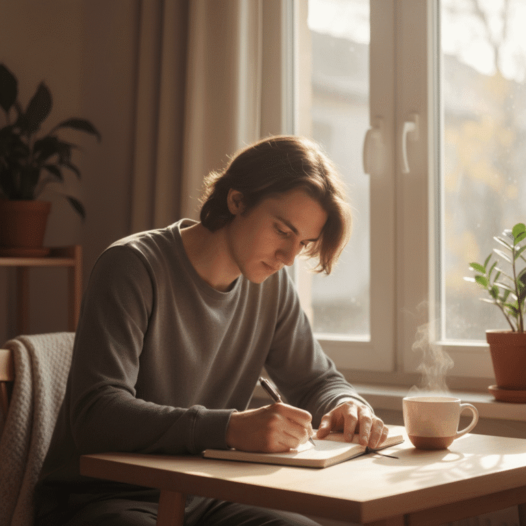 Young adult practicing gratitude journaling, one of the essential Spiritual Habits Before 30.