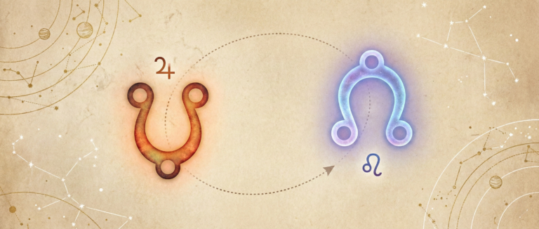 Astrology diagram featuring the symbols for the North Node and South Node on a vintage parchment background.