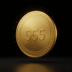 An aesthetic gold coin with angel number 555 embossed on it