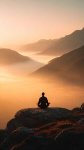 a man meditating over a hill top symbolizing spiritual wellness