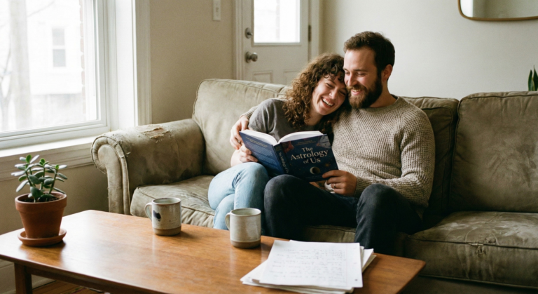 A realistic depiction of a couple sharing an intimate moment of connection, illustrating how understanding Venus Signs Love Languages helps partners communicate affection more effectively.