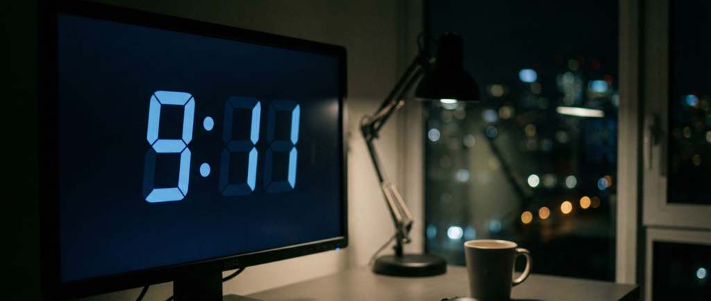 A realistic close-up of a digital monitor displaying the sequence 911, illustrating a common real-world synchronicity where Angel Number 911 appears in daily life.
