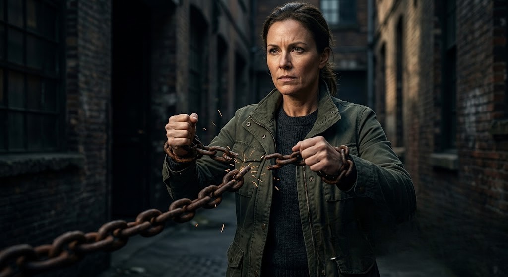 A woman breaking chains, representing the inner work needed to stop self-sabotage